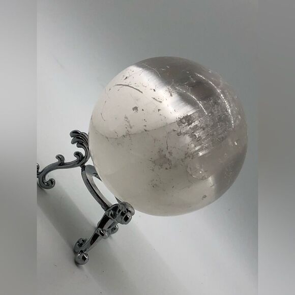 Crystal Selenite Ball, Polished Quartz Sphere on tripod stand - Picture 9 of 16